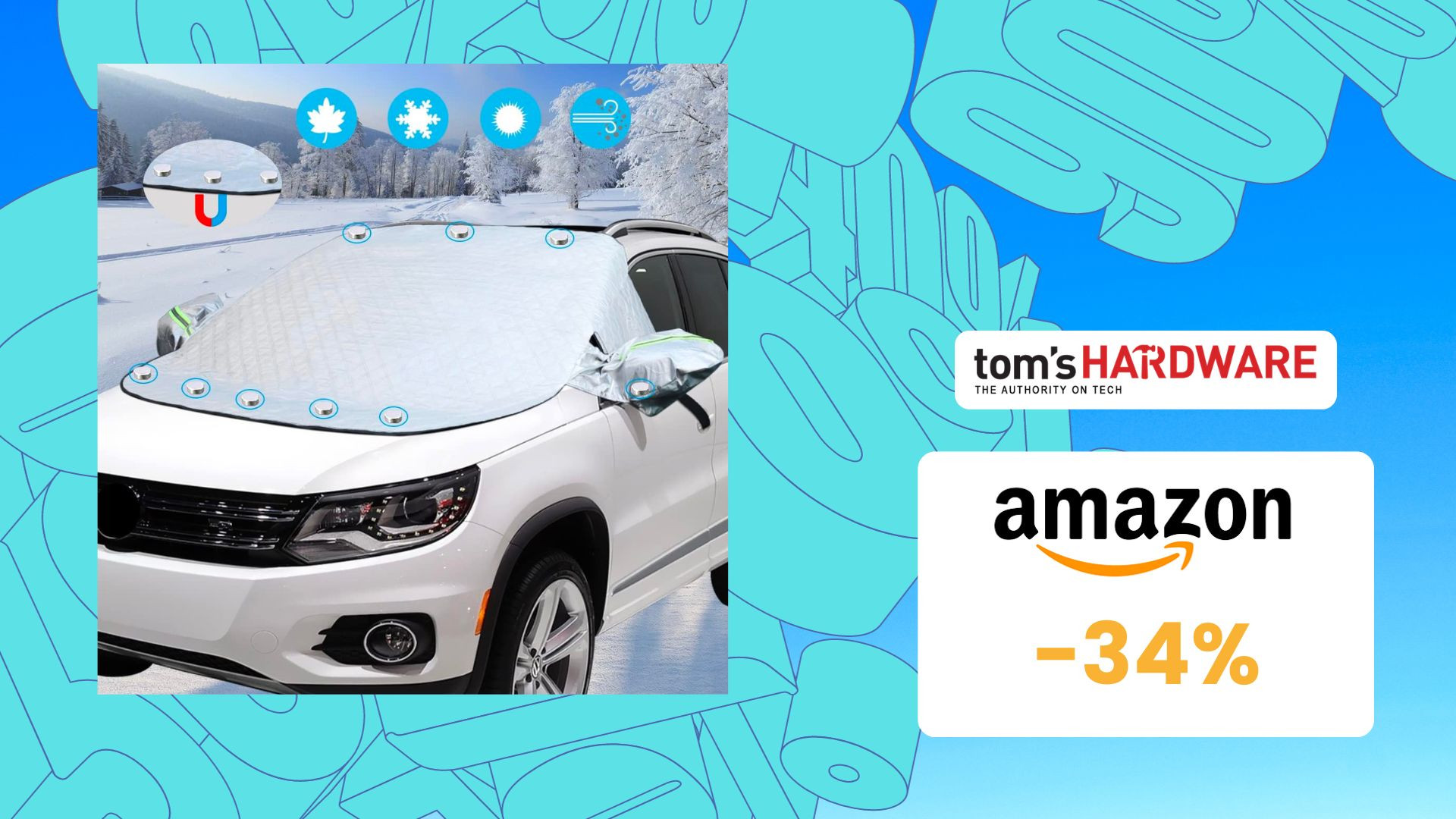 Copriparabrezza Auto Esterno - Parasole Antighiaccio E UV, 230x152cm, Con Strisce Riflettenti