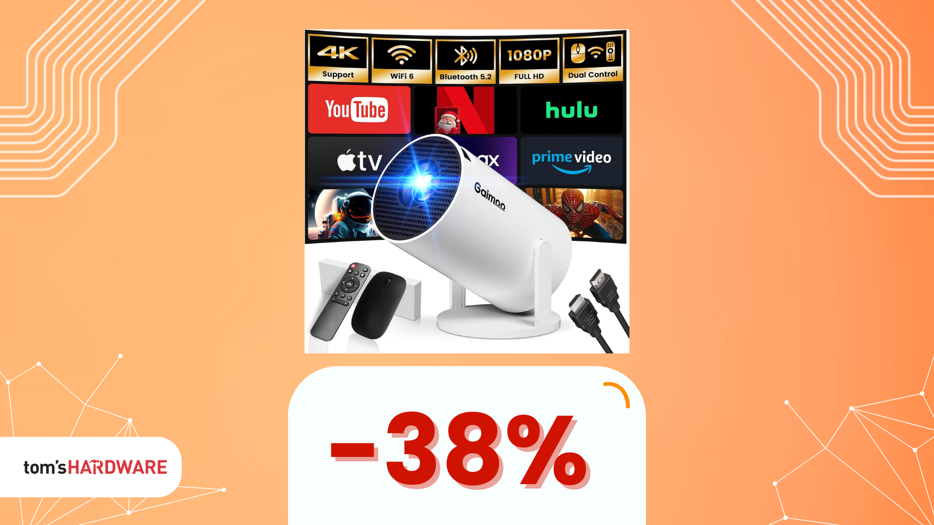 Cinema ovunque, anche sul soffitto: il mini proiettore smart rotabile è in sconto del 38%