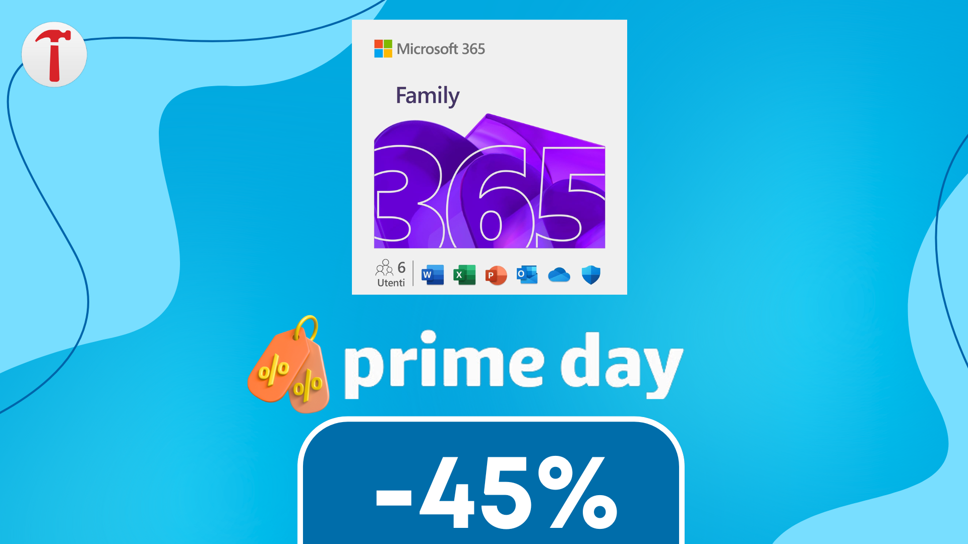Solo per il Prime Day Microsoft 365 Family con uno SCONTO del 45