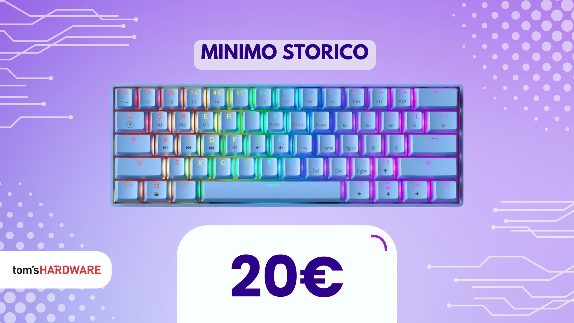 Tastiera Meccanica Gaming 60% Cablata - 61 Tasti Anti-ghosting, Retroilluminazione RGB, Switch Blu, Bianco/nero